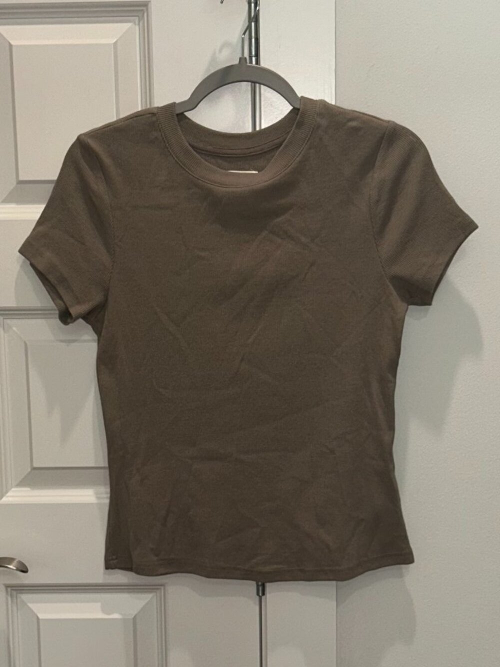 Thread & Supply Taupe/Olive Color Ribbed Crew Neck Top